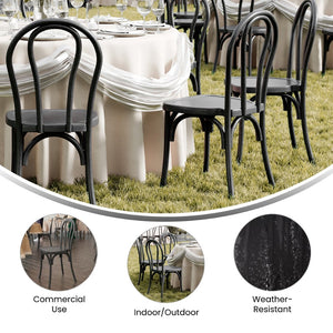 English Elm HERCULES Commercial-Grade Indoor/Outdoor Resin Thonet Style Chair - Stackable & Weather-Resistant Black L-9-M5-BLK-GG