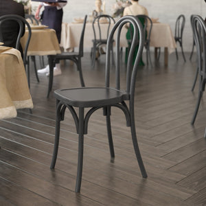 English Elm HERCULES Commercial-Grade Indoor/Outdoor Resin Thonet Style Chair - Stackable & Weather-Resistant Black L-9-M5-BLK-GG