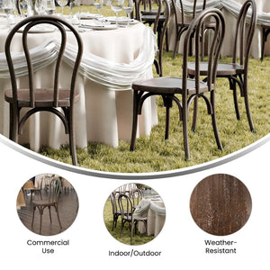 English Elm HERCULES Commercial-Grade Indoor/Outdoor Resin Thonet Style Chair - Stackable & Weather-Resistant Dark Brown L-9-M5-DKBRN-GG