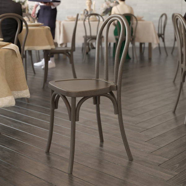 English Elm HERCULES Commercial-Grade Indoor/Outdoor Resin Thonet Style Chair - Stackable & Weather-Resistant Dark Brown L-9-M5-DKBRN-GG