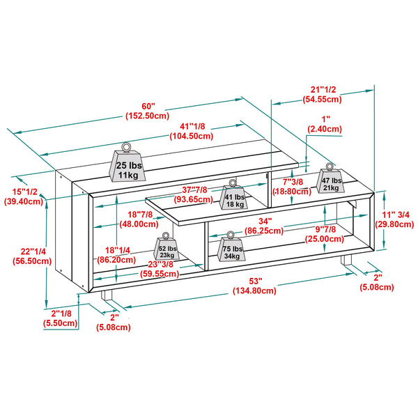 60in Rustic Modern Solid TV Stand - Stylish Asymmetrical Design for Organizing Your Living Room Space