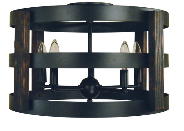 Framburg 5-light Matte Black Homestead Semi-flush Chandelier - Elegant Satin Brass Accents For Modern Style Matte Black Metal L1003 Mblack