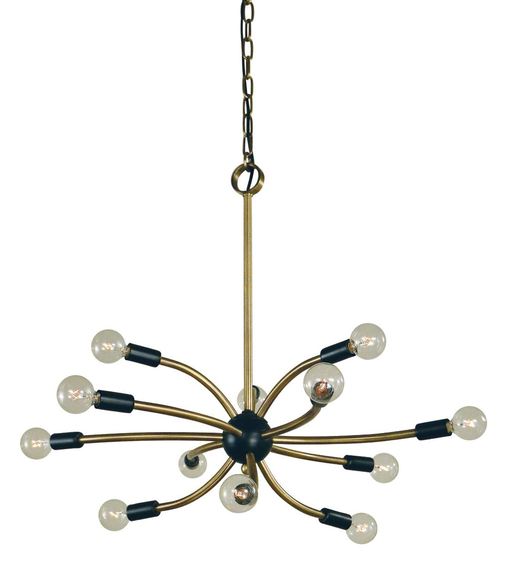 Framburg 12-light Satin Brass Quasar Chandelier – Elegant Design For Modern Spaces And Timeless Style Antique Brass With Matte Black Accents Metal L1072 Ab/Mblack