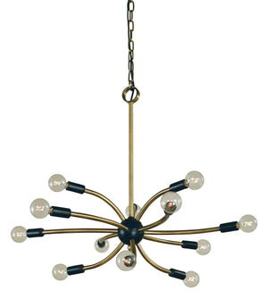 Framburg 12-light Satin Brass Quasar Chandelier – Elegant Design For Modern Spaces And Timeless Style Antique Brass With Matte Black Accents Metal L1072 Ab/Mblack