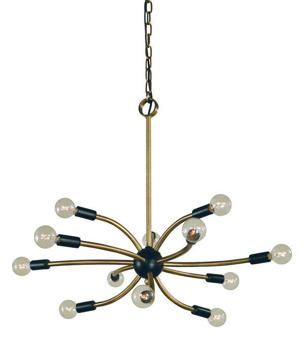 Framburg 12-light Satin Brass Quasar Chandelier – Elegant Design For Modern Spaces And Timeless Style Antique Brass With Matte Black Accents Metal L1072 Ab/Mblack