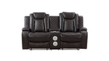 Joshua Leather Console Loveseat with Power Footrest & Hr Dk Brown