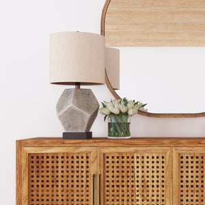 Basset Mirror Wallace Table Lamp – Unrefined Elegance With A Chic Cement Base And Stylish Drum Shade For Any Room Gray Resin,Hard Back Linen Shade L2977t