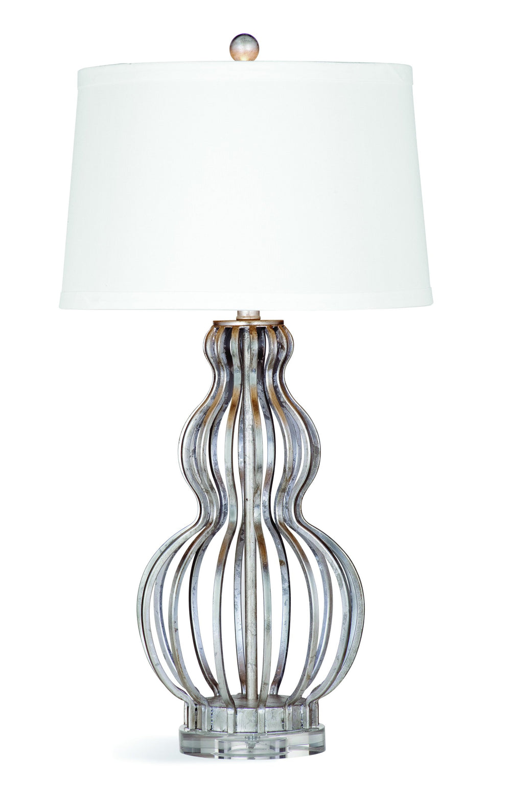 Basset Mirror Sophie Table Lamp - Elegant Three-tier Design With Silver Leaf Finish For Luxurious Living Spaces Silver Metal,Hard Back Linen Shade L3341t