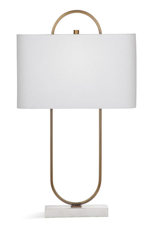 Basset Mirror Mabel Table Lamp - Modern Brass Finish With Elegant Marble Base & Oval White Linen Shade For Style Brass Metal ,Marble,Hard Back Linen Shade L3573t