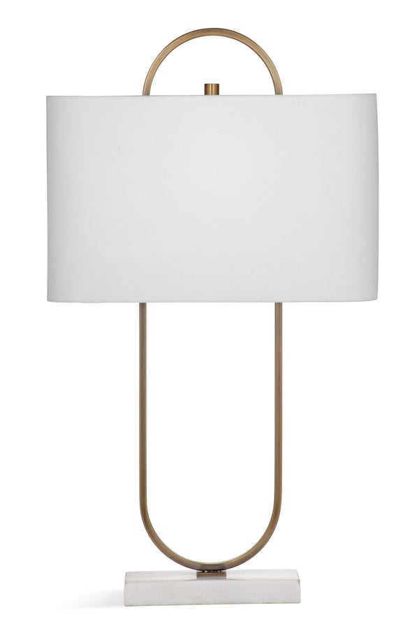 Basset Mirror Mabel Table Lamp - Modern Brass Finish With Elegant Marble Base & Oval White Linen Shade For Style Brass Metal ,Marble,Hard Back Linen Shade L3573t