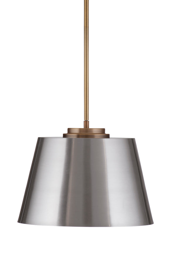 Basset Mirror Lancaster Pendant Light - Modern Brushed Steel Shade With Elegant Brass Accents For Stylish Spaces Silver Metal L3676p