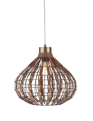 Basset Mirror Pepper Moon Pendant Lamp - Elegant Dark Brown Rattan & Antique Brass Finish For Stylish Lighting Brown Rattan,Metal L4051p