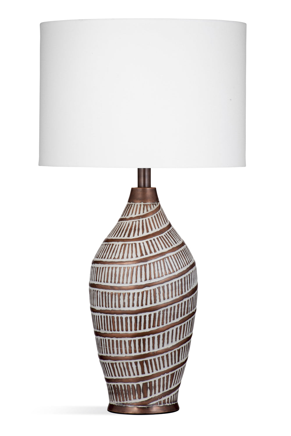 Basset Mirror Santa Cruz Table Lamp - Vintage Antique Copper Finish With Stylish Barrel Shade For Elegant Decor Brown Resin,Hard Back Linen Shade L4113t