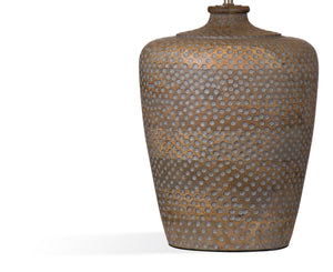 Basset Mirror Rison Table Lamp - Artisan Crafted Mango Wood With Unique Carved Circles And Elegant Drum Shade Brown Mango Wood,Hard Back Linen Shade L4213t