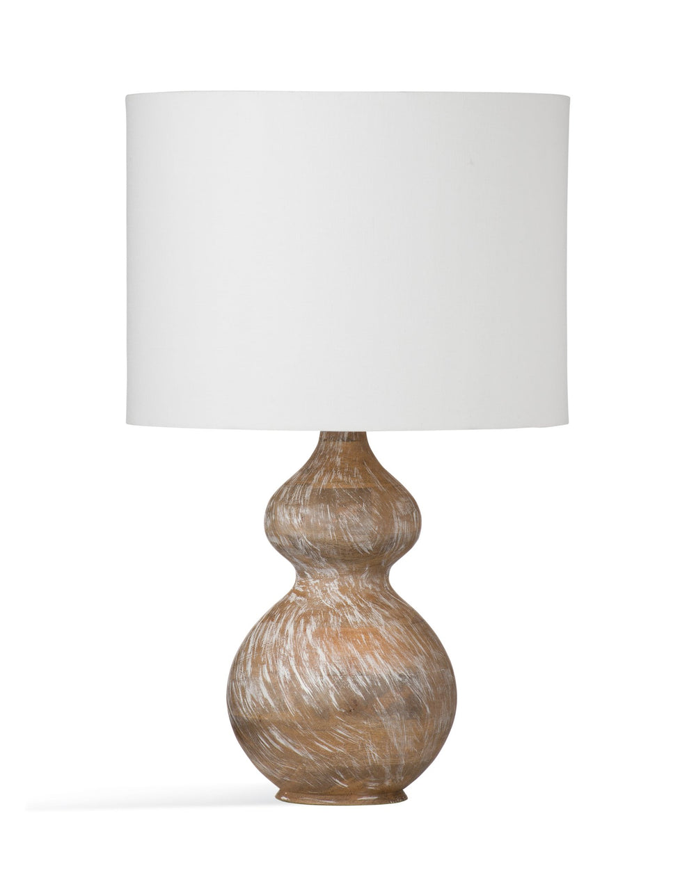 Basset Mirror Caveette Table Lamp - Stylish Mango Wood Gourd Design With White Wash Finish And Cotton Shade Brown Mango Wood,Hard Back Linen Shade L4214t