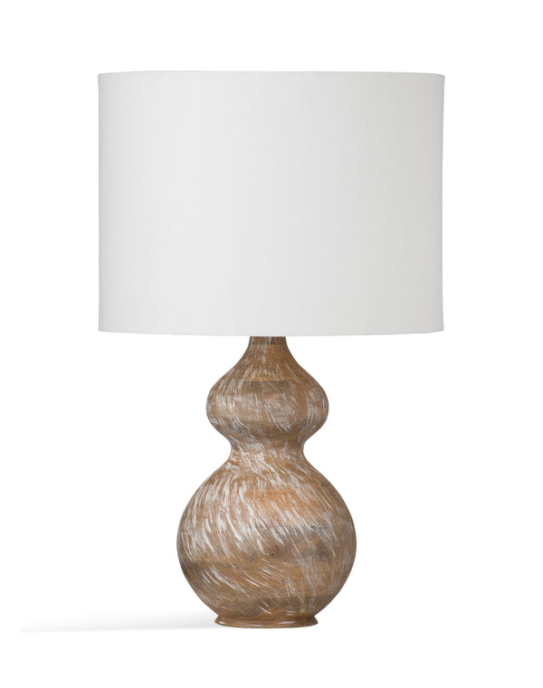 Basset Mirror Caveette Table Lamp - Stylish Mango Wood Gourd Design With White Wash Finish And Cotton Shade Brown Mango Wood,Hard Back Linen Shade L4214t
