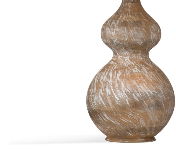 Basset Mirror Caveette Table Lamp - Stylish Mango Wood Gourd Design With White Wash Finish And Cotton Shade Brown Mango Wood,Hard Back Linen Shade L4214t