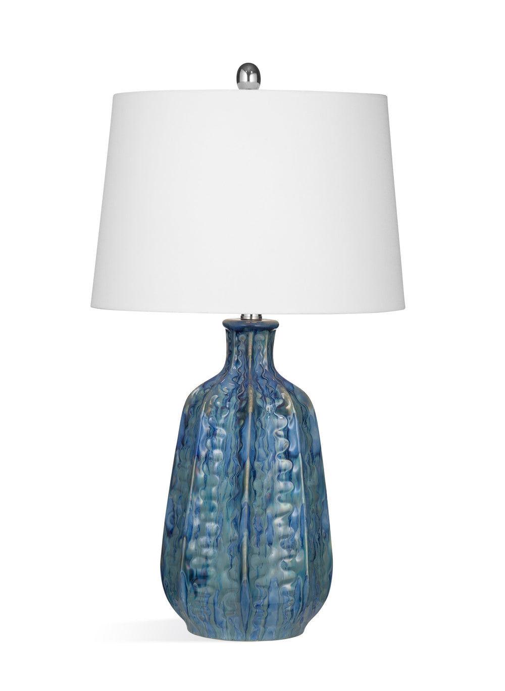 Basset Mirror Tee Table Lamp - Modern Coastal Elegance With Soothing Blue Glaze & Soft White Drum Shade Blue Ceramic,Hard Back Linen Shade L4290t