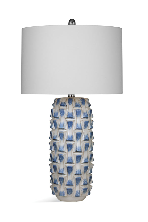 Basset Mirror Stones Table Lamp – Elegant Ceramic Design With White Drum Shade For Stylish Home Lighting Decor Blue Ceramic,Hard Back Linen Shade L4295t