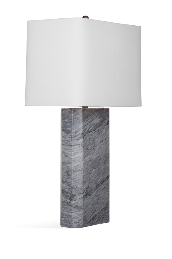 Basset Mirror Leed Table Lamp - Modern Gray Marble Base With Elegant White Linen Shade For Home & Office Décor Gray Marble,Hard Back Linen Shade L4296t