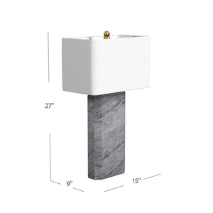 Basset Mirror Leed Table Lamp - Modern Gray Marble Base With Elegant White Linen Shade For Home & Office Décor Gray Marble,Hard Back Linen Shade L4296t