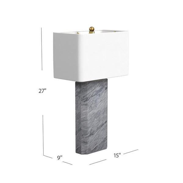 Basset Mirror Leed Table Lamp - Modern Gray Marble Base With Elegant White Linen Shade For Home & Office Décor Gray Marble,Hard Back Linen Shade L4296t