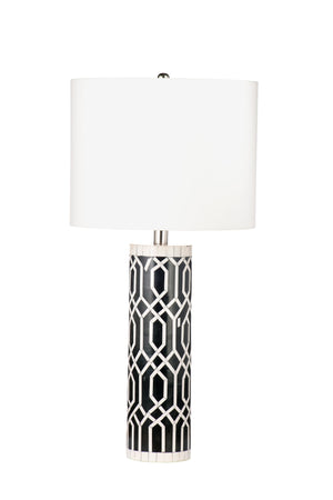 Basset Mirror Baaker Table Lamp - Elegant Bone And Resin Design With Black And White Finish And White Drum Shade Black Bone,Resin,Hard Back Linen Shade L4304t