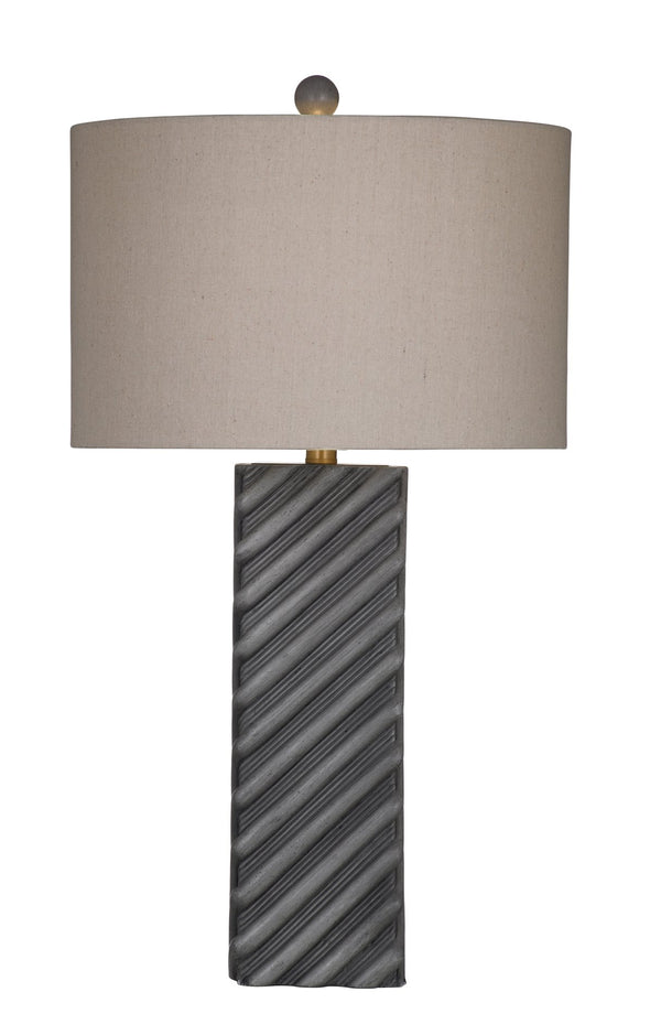 Basset Mirror Gannex Table Lamp - Stylish Gray Cement Base With Elegant Brass Accents And Chic Tan Drum Shade Gray Cement,Hard Back Linen Shade L4323t