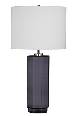 Basset Mirror Zeus Table Lamp - Elegant Glass Design With Smoke Gray Drum Shade For Modern Home Decor Style Gray Glass,Hard Back Linen Shade L4360t