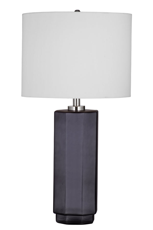 Basset Mirror Zeus Table Lamp - Elegant Glass Design With Smoke Gray Drum Shade For Modern Home Decor Style Gray Glass,Hard Back Linen Shade L4360t