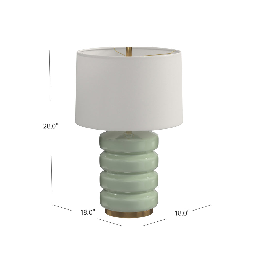 Basset Mirror Marzz Table Lamp - Elegant Ceramic & Metal Design With Light Green Finish And 3-way Switch Green Ceramic,Metal,Hard Back Linen Shade L4373t