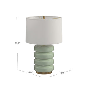Basset Mirror Marzz Table Lamp - Elegant Ceramic & Metal Design With Light Green Finish And 3-way Switch Green Ceramic,Metal,Hard Back Linen Shade L4373t