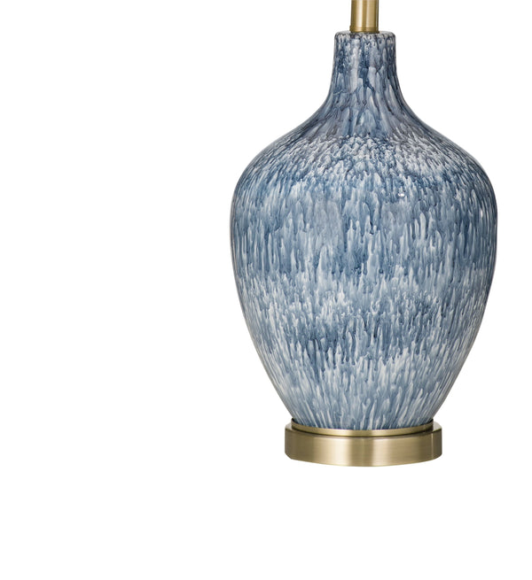 Basset Mirror Montego Table Lamp - Elegant Ceramic And Metal Design With Tapered Shade, Antique Brass Finish & 3-way Switch Blue Ceramic,Metal,Hard Back Linen Shade L4375t