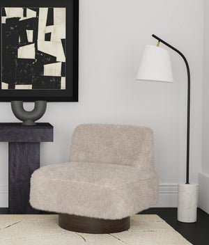 Basset Mirror Studio Floor Lamp - Modern Metal Design With Elegant White Marble Base & Chic Linen Shade For Home Decor Black Metal,Marble,Hard Back Linen Shade L4381f