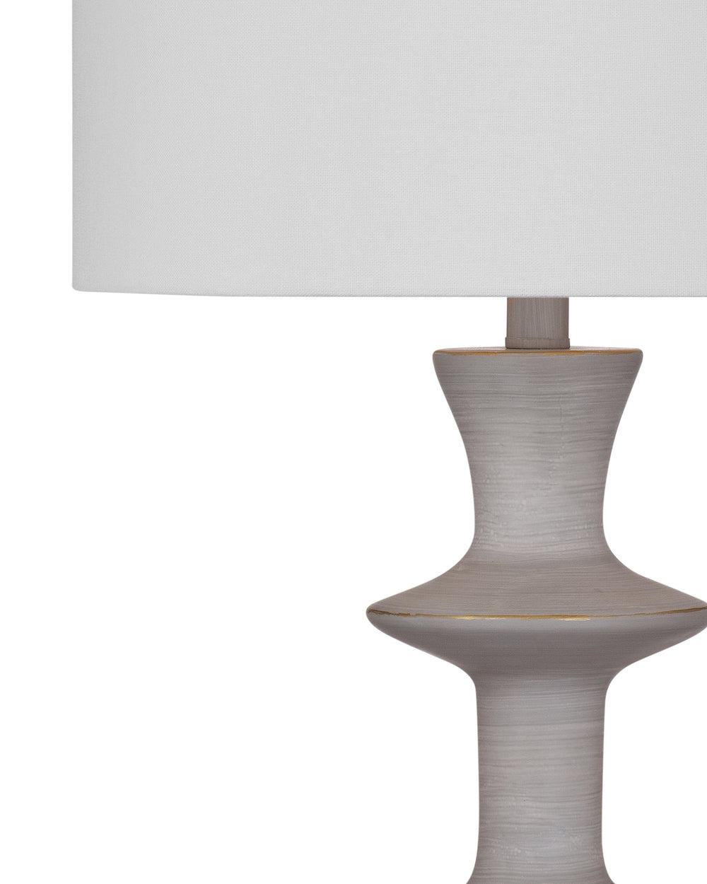 Basset Mirror Candra Table Lamp - Modern Resin Base In Light Cement Finish With Elegant White Drum Shade Design Gray Resin,Hard Back Linen Shade L4387t