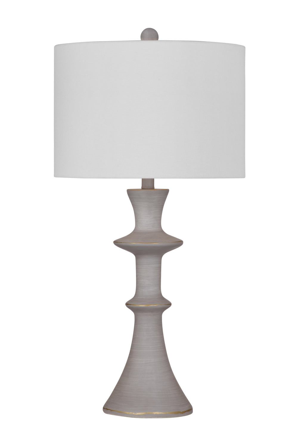 Basset Mirror Candra Table Lamp - Modern Resin Base In Light Cement Finish With Elegant White Drum Shade Design Gray Resin,Hard Back Linen Shade L4387t