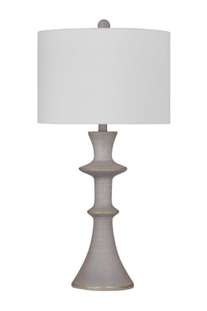 Basset Mirror Candra Table Lamp - Modern Resin Base In Light Cement Finish With Elegant White Drum Shade Design Gray Resin,Hard Back Linen Shade L4387t