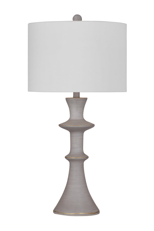 Basset Mirror Candra Table Lamp - Modern Resin Base In Light Cement Finish With Elegant White Drum Shade Design Gray Resin,Hard Back Linen Shade L4387t