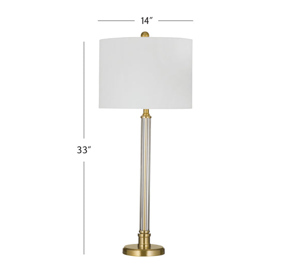 Basset Mirror Yukon Table Lamp - Elegant Glass & Metal Design With White Drum Shade For Timeless Home Décor Brass Glass ,Metal,Hard Back Linen Shade L4391t