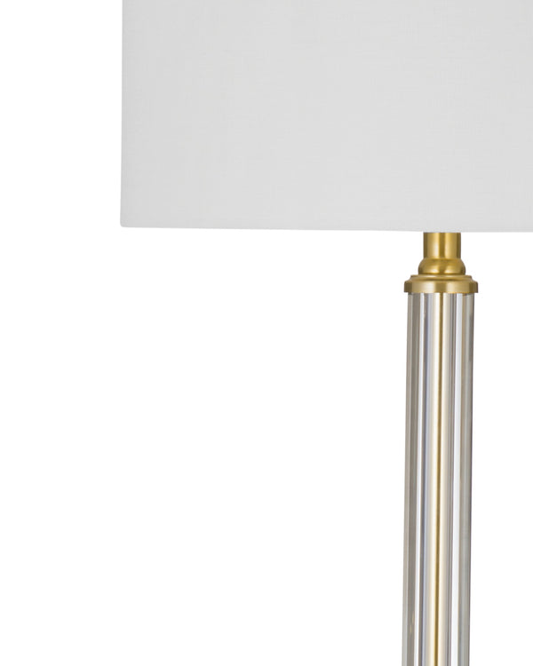 Basset Mirror Yukon Table Lamp - Elegant Glass & Metal Design With White Drum Shade For Timeless Home Décor Brass Glass ,Metal,Hard Back Linen Shade L4391t