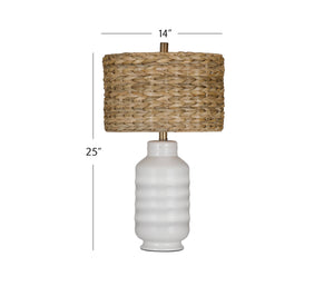 Basset Mirror Tigris Table Lamp – Elegant Ceramic Design With Woven Seagrass Shade For A Chic Home Ambiance White Ceramic,Sea Grass Shade L4392t