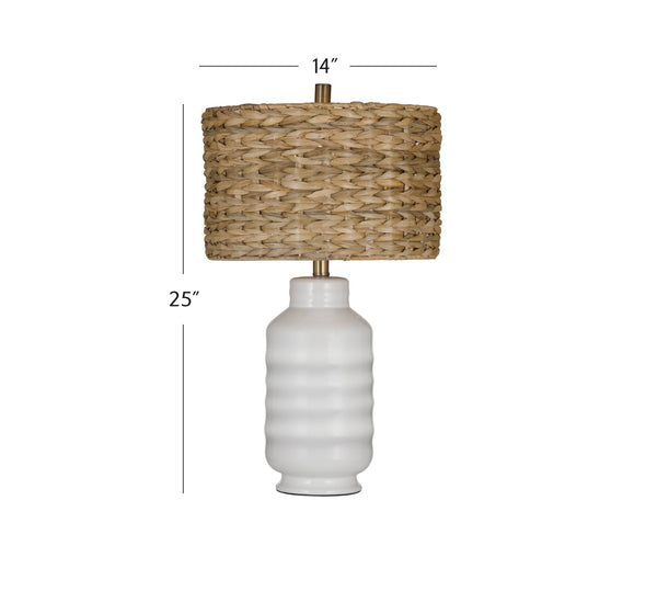 Basset Mirror Tigris Table Lamp – Elegant Ceramic Design With Woven Seagrass Shade For A Chic Home Ambiance White Ceramic,Sea Grass Shade L4392t
