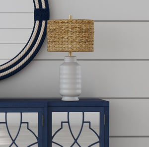 Basset Mirror Tigris Table Lamp – Elegant Ceramic Design With Woven Seagrass Shade For A Chic Home Ambiance White Ceramic,Sea Grass Shade L4392t