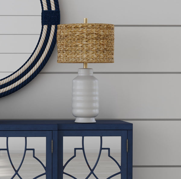 Basset Mirror Tigris Table Lamp – Elegant Ceramic Design With Woven Seagrass Shade For A Chic Home Ambiance White Ceramic,Sea Grass Shade L4392t