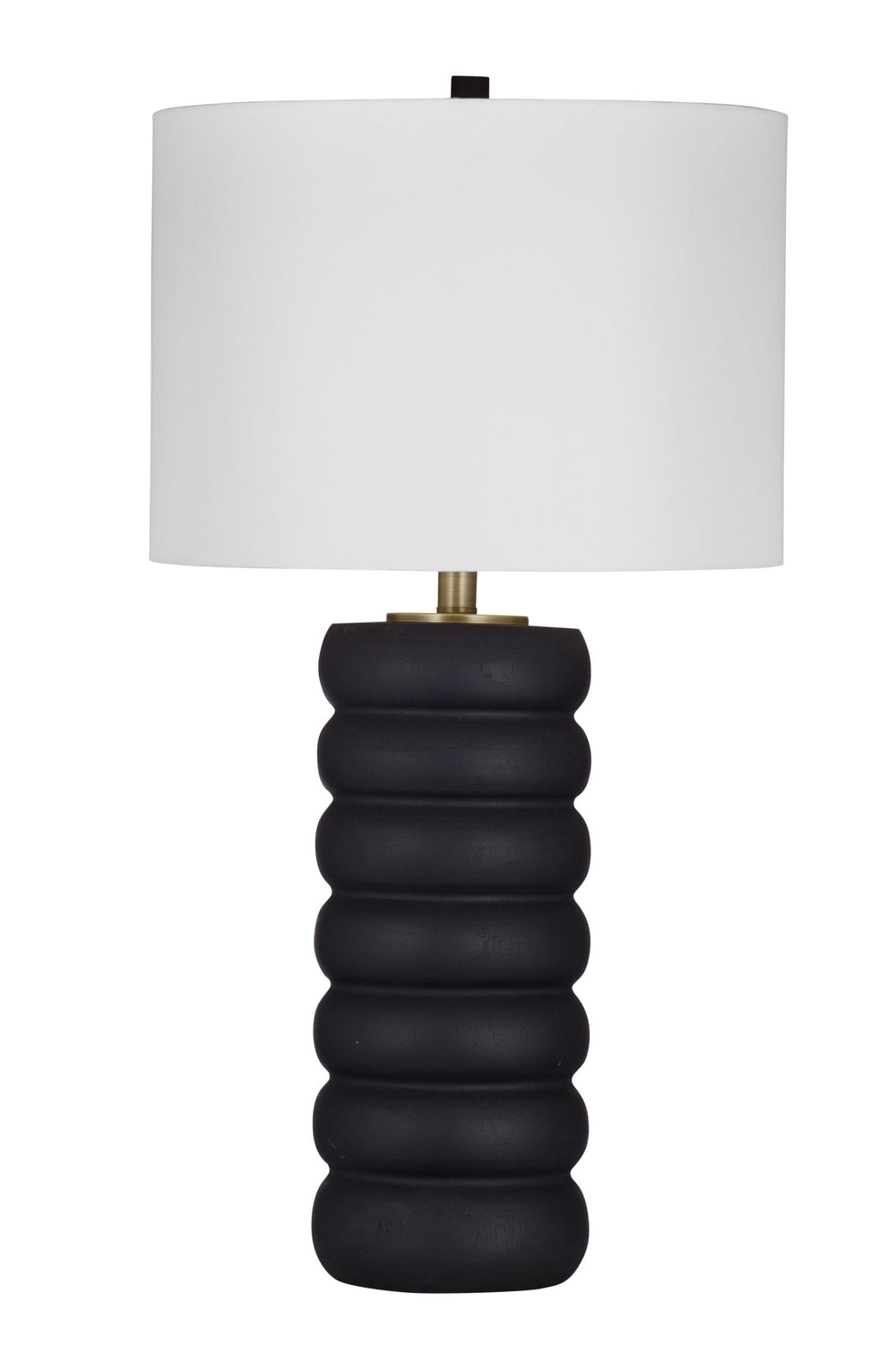 Basset Mirror Pareena Table Lamp – Elegant Stacked Design In Black Resin With Textured Wood Finish & Linen Shade Black Resin,Hard Back Linen Shade L4394t