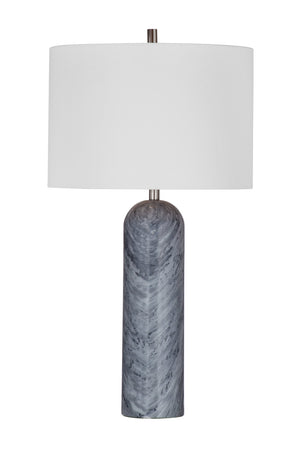 Basset Mirror Sassandra Table Lamp - Elegant Gray Marble Base With White Drum Shade For Modern Home Décor Style Gray Marble,Hard Back Linen Shade L4398t