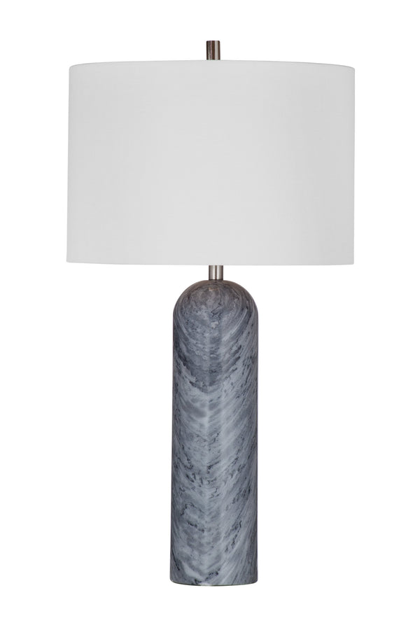 Basset Mirror Sassandra Table Lamp - Elegant Gray Marble Base With White Drum Shade For Modern Home Décor Style Gray Marble,Hard Back Linen Shade L4398t