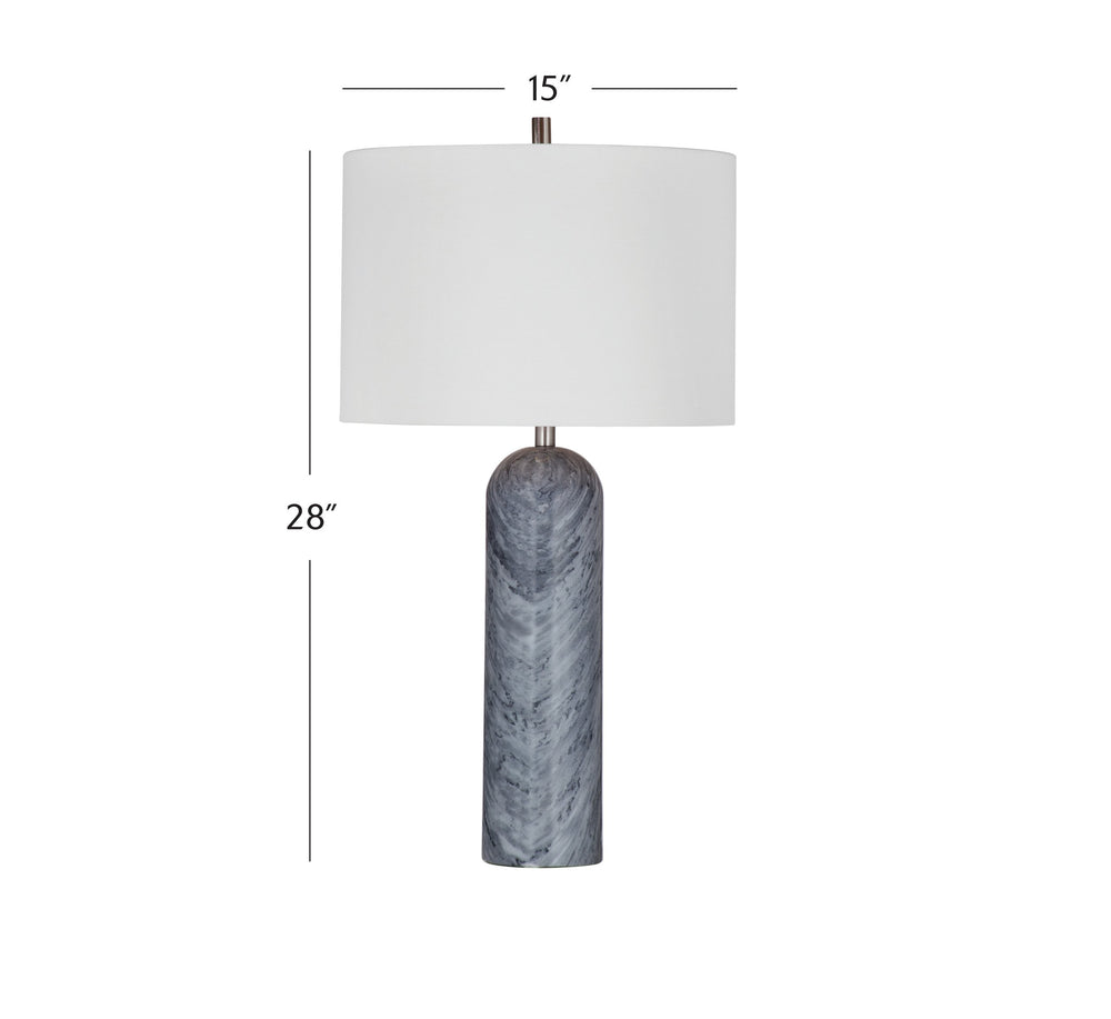 Basset Mirror Sassandra Table Lamp - Elegant Gray Marble Base With White Drum Shade For Modern Home Décor Style Gray Marble,Hard Back Linen Shade L4398t