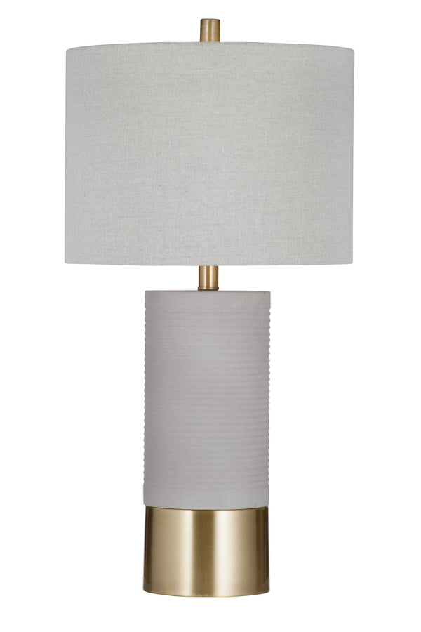 Basset Mirror Tano Table Lamp - Stylish Cement Design With Drum Shade And Antique Brass Accents For Modern Decor Gray Cement ,Metal,Hard Back Linen Shade L4399t