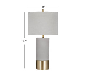 Basset Mirror Tano Table Lamp - Stylish Cement Design With Drum Shade And Antique Brass Accents For Modern Decor Gray Cement ,Metal,Hard Back Linen Shade L4399t
